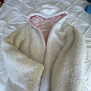 Cozy White Sherpa Jacket with Pink Lining